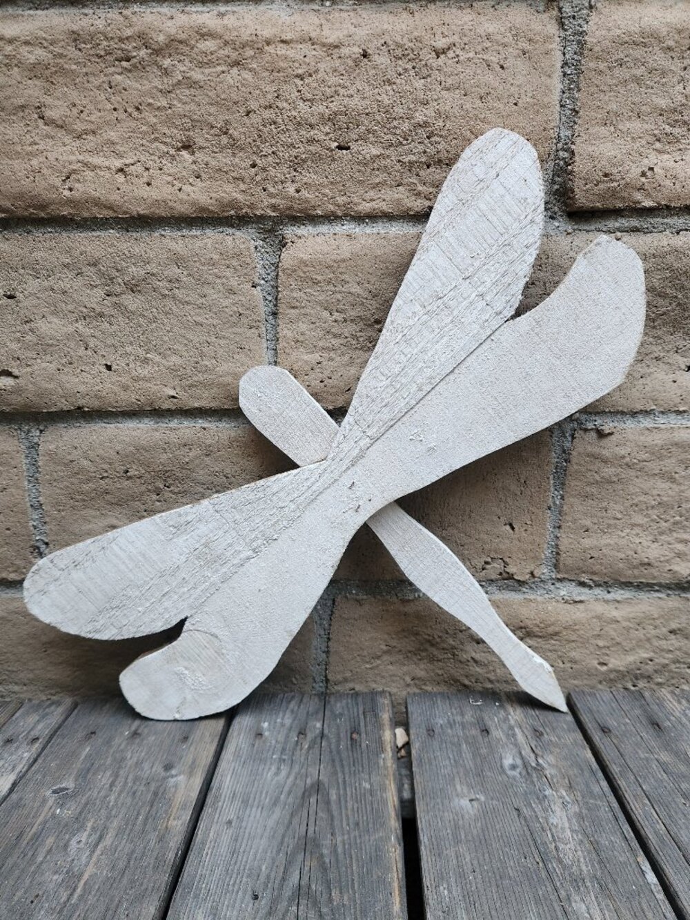 21" Rustic Wooden Dragonfly Farmhouse Sculpture Distress White